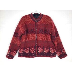 Icelandic Design Sweater Jacket Cardigan Floral Size XL Wool Blend Lined